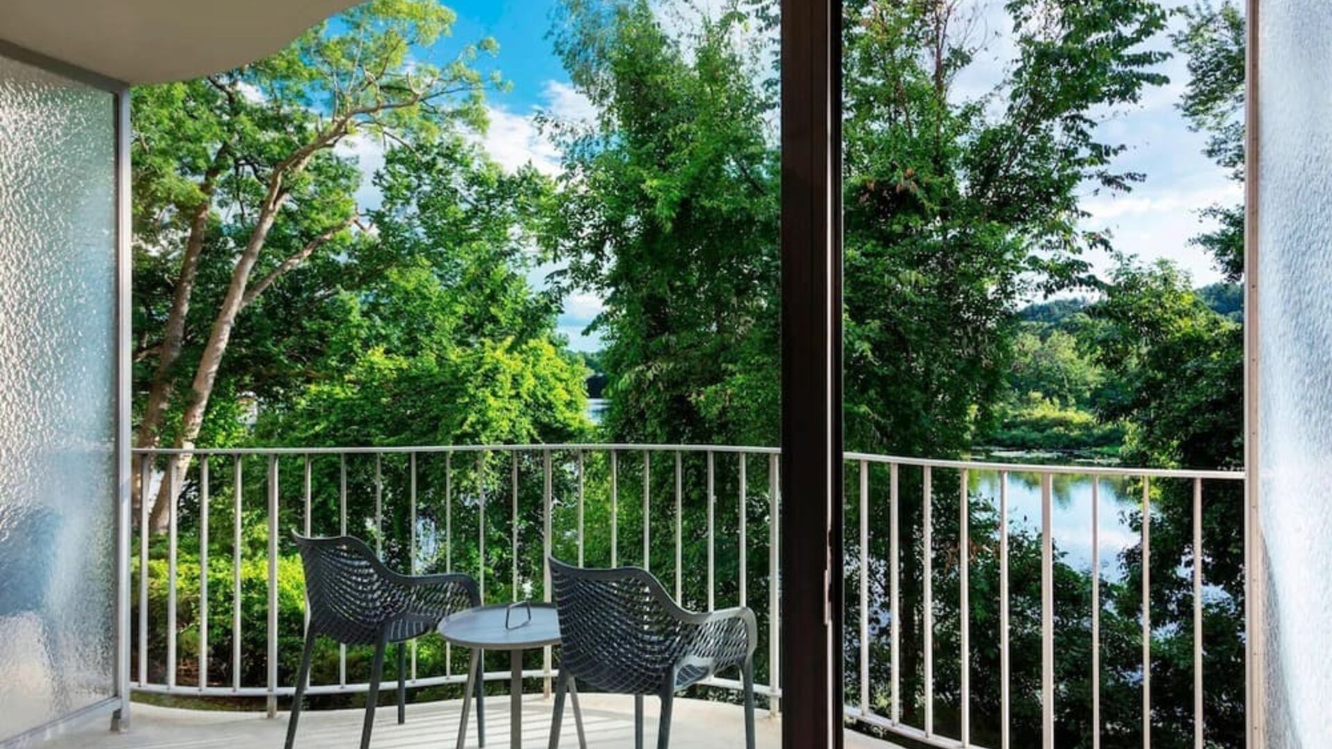 Seats in the balcony perfect for coworking at Boston Marriott Newton.