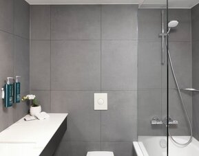 Guest bathroom at Hilton Dusseldorf.