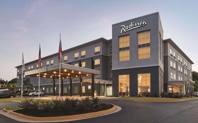 Hotel exterior at Radisson Hotel Atlanta Airport.