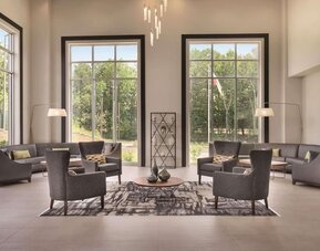 Lobby seating at Radisson Hotel Atlanta Airport.