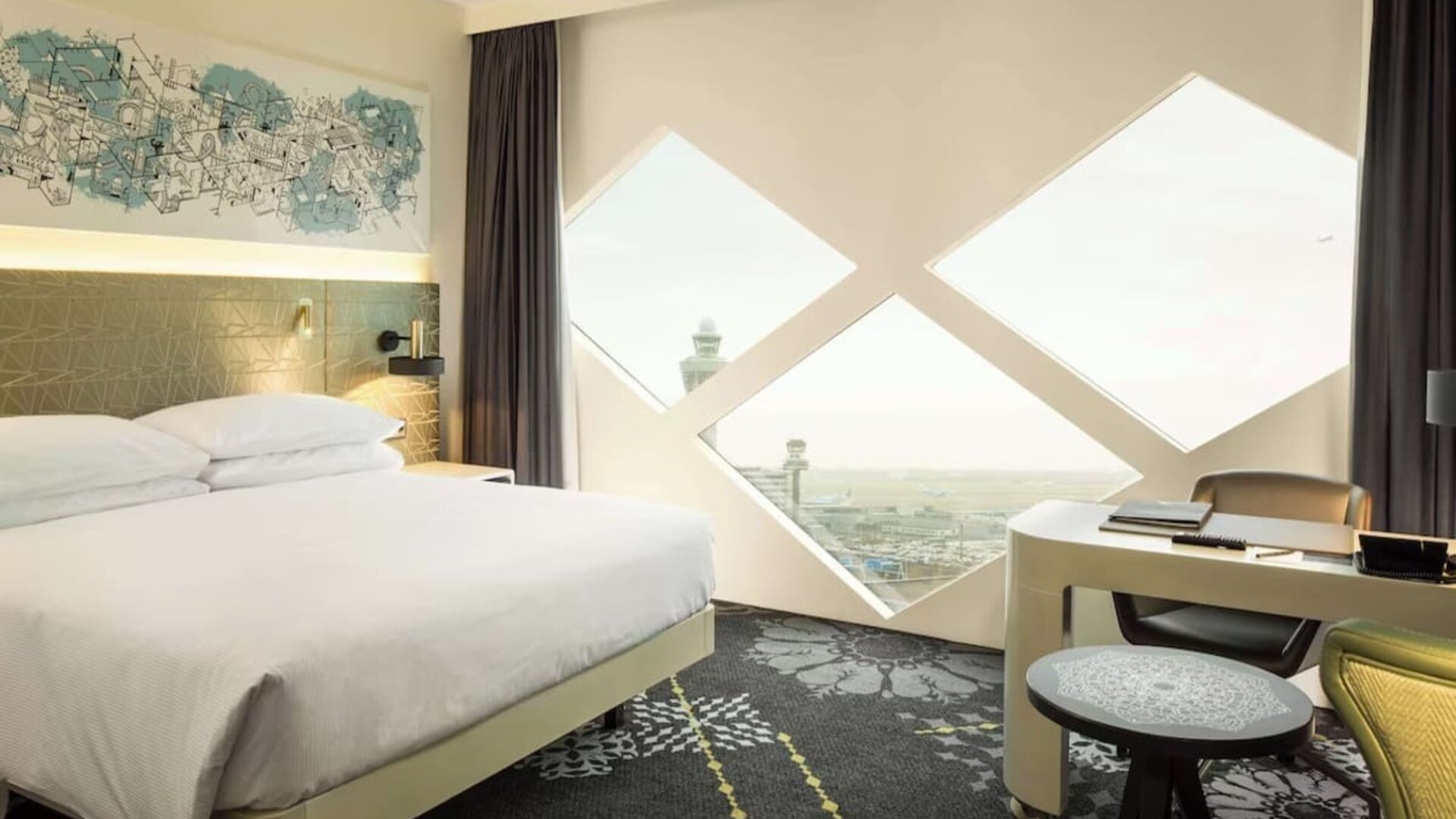 Day use room with work desk at Hilton Amsterdam Airport Schiphol.