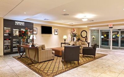 Lobby seating at Candlewood Suites Pearland-Houston South.