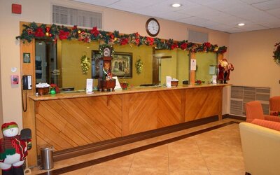 Reception desk at Ontario Airport Inn.