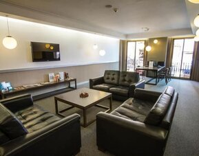 Lobby seating at Hotel Moderno Barcelona.