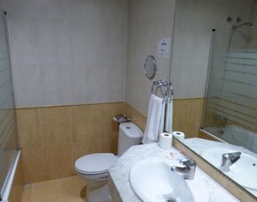 Guest bathroom at Hotel Moderno Barcelona.