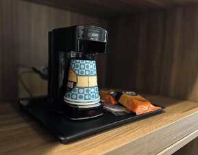 Coffee station at Hyland Inn Near Legoland.