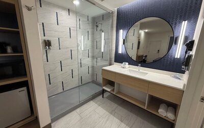 Guest bathroom at Palace Inn Blue 290 W 43rd & Bingle Rd.