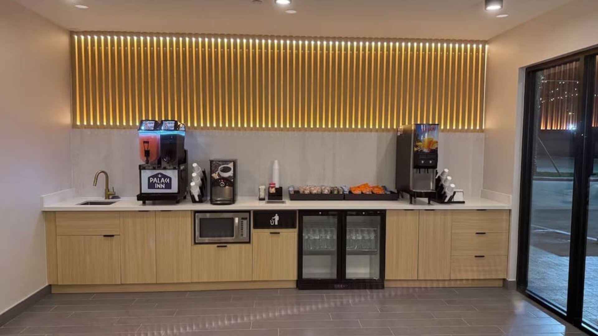 Coffee station at Palace Inn Blue 290 W 43rd & Bingle Rd.