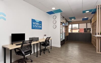 Work space at Developer Inn Downtown Orlando.