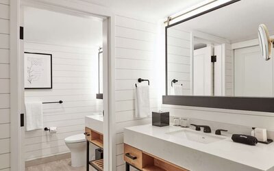 Private guest bathroom with shower at The Inn At Saratoga, Tapestry Collection By Hilton.