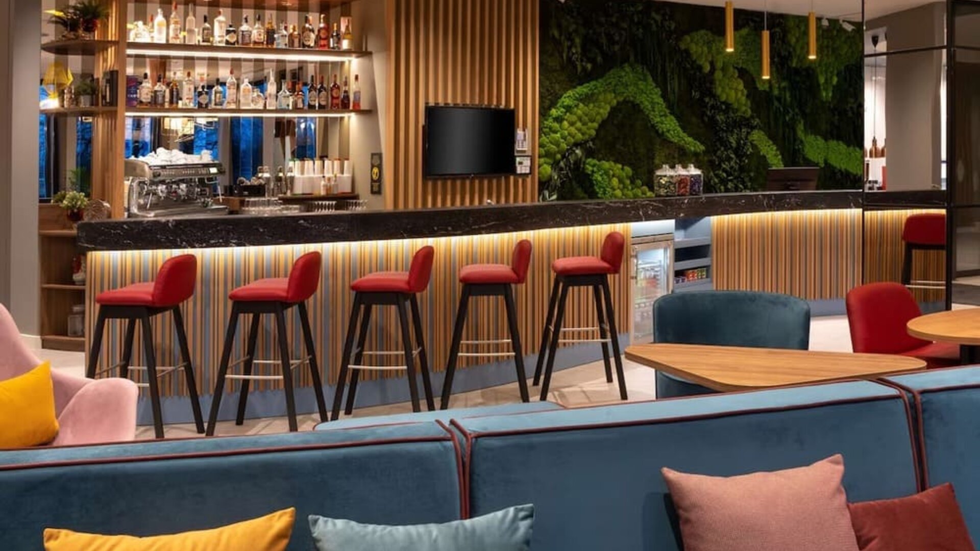 Hotel bar and lounge at Hampton By Hilton Riga Airport.