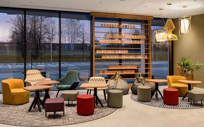 Hotel bar and lounge at Hampton By Hilton Riga Airport.