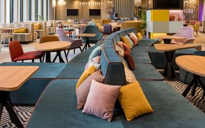 Hotel bar and lounge at Hampton By Hilton Riga Airport.