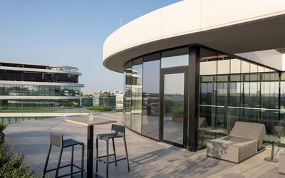 Outdoor terrace at Hilton Garden Inn Brussels Airport.