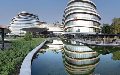 Hotel exterior at Hilton Garden Inn Brussels Airport.