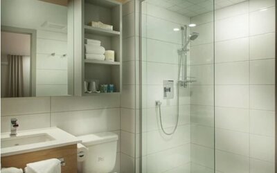 Bathroom at Ramada Laval By Wyndham.