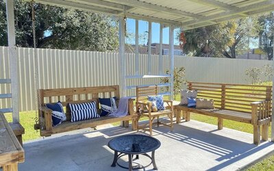 Terrace at Island Suites Hobby Airport.