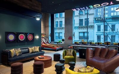 Lobby at Moxy NYC Downtown.