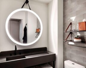 Bathroom at at Moxy NYC Downtown.