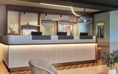 Reception desk at Leonardo Hotel Dublin Christchurch.
