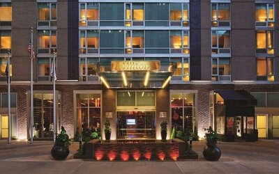 Exterior of Hilton Fashion District in Manhattan.