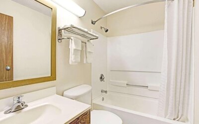 Bathroom at Super 8 By Wyndham Baltimore/Essex Area.