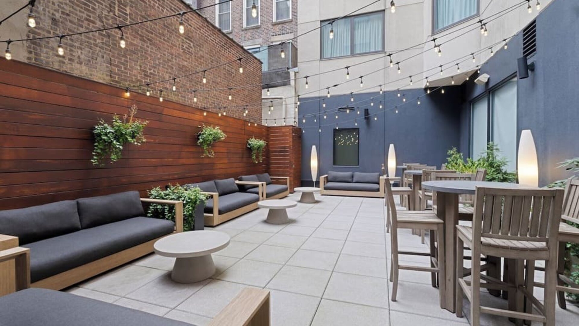 Beautiful exterior with ample seating, perfect for enjoying a New York evening at EVEN Hotel Brooklyn By IHG.