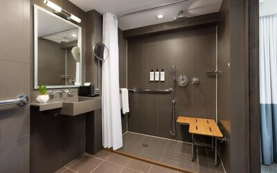 Modern bathroom at M Social Hotel Times Square.