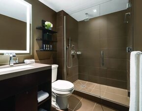 Modern bathroom at M Social Hotel Times Square.