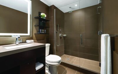 Modern bathroom at M Social Hotel Times Square.