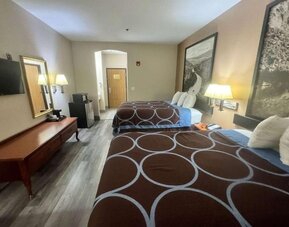 Day room with television at Hotel Piney Woods.
