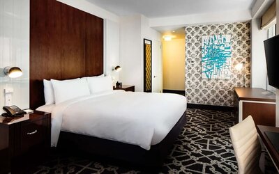 King bed at Hilton Brooklyn New York.