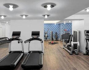 Fitness center with treadmills, weight machines, and free weights at Le Méridien New York, Central Park.
