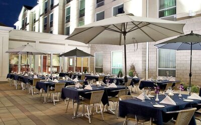 Outdoor dining available at Hilton Garden Inn Montreal Airport.