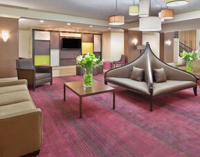 Modern hotel lobby seating area with contemporary furnishings at Holiday Inn Downtown Shreveport.