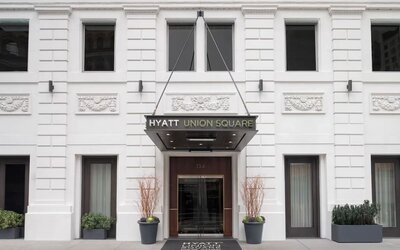 Front entrance of Hyatt Union Square New York in Manhattan.