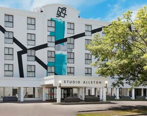 Exterior view of the hotel building at Hotel Studio Allston.